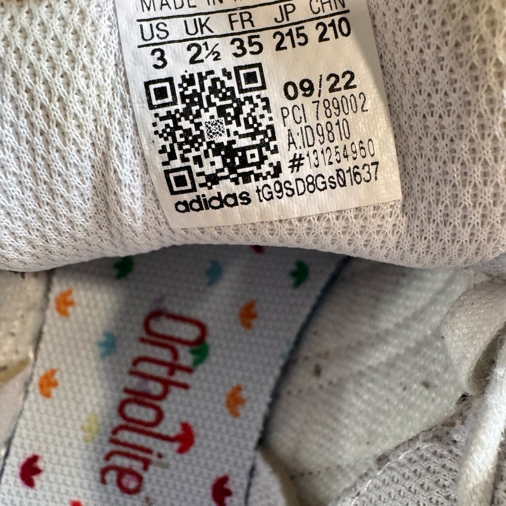 adidas Kids Sneakers White with Pink, Blue, and Orange Stripes - Picture 8 of 8